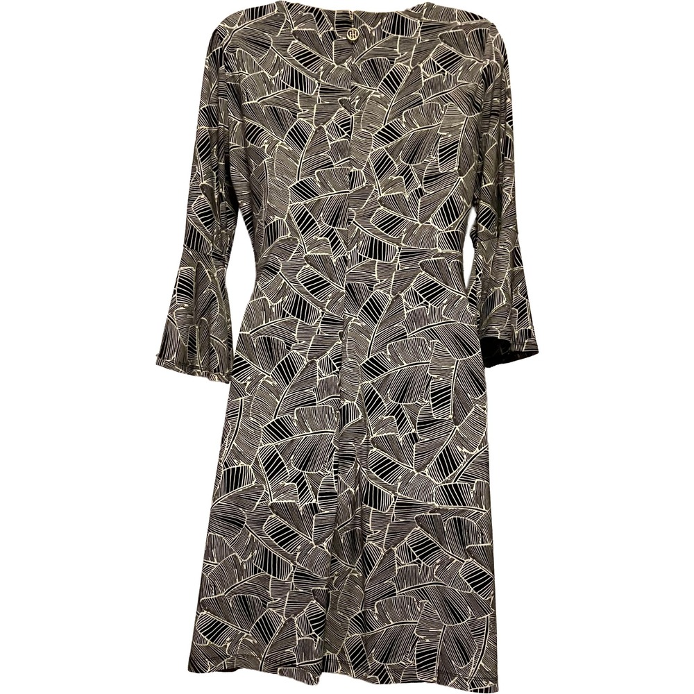 Tommy Hilfiger Womens 6 Black White Palm Leaf Botanical Bell Sleeve Shift Dress - Picture 6 of 16